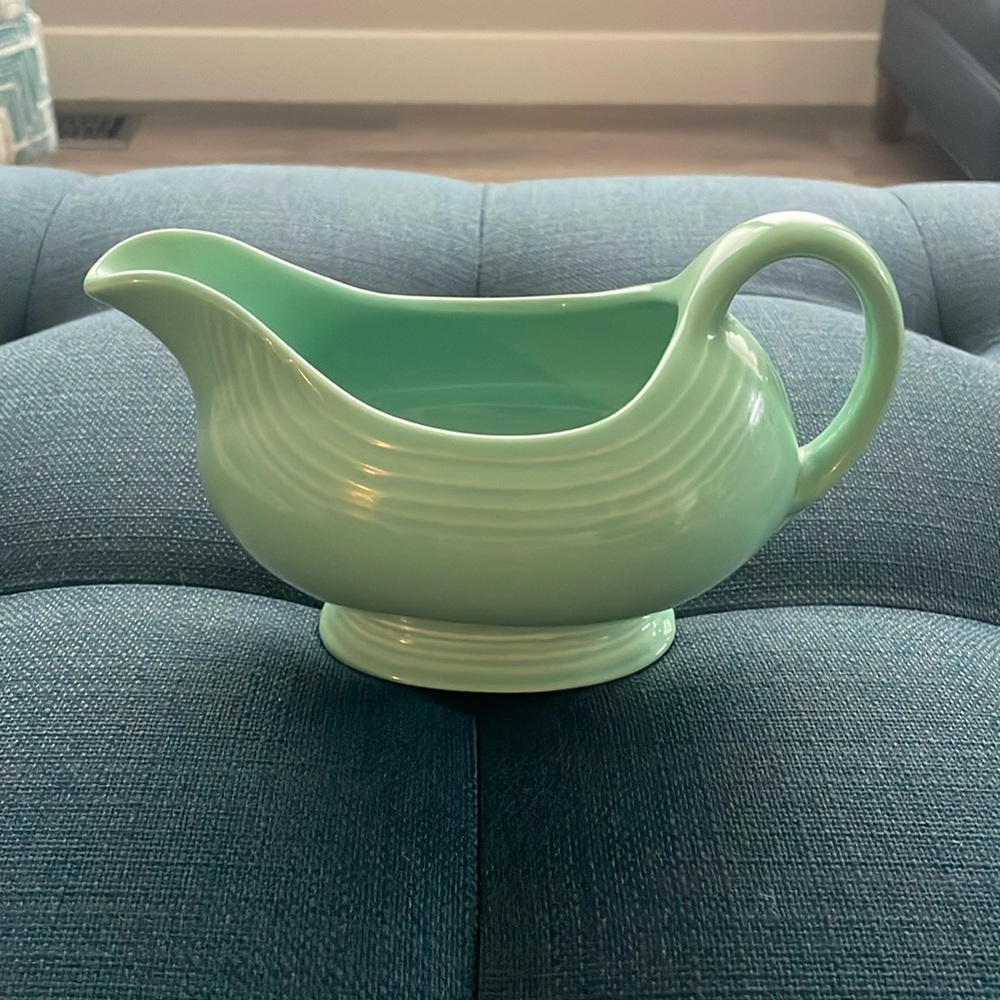 Vintage Fiestaware Seamist Green Gravy Bowl approximately 8” x 4.5”